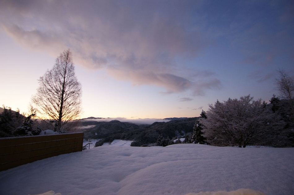 冬の朝雲海と雪のコラボ