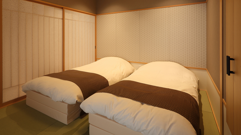 貴賓室［恒月-kougetsu-］ふかふかのツインベッドでゆっくりおやすみいただけます