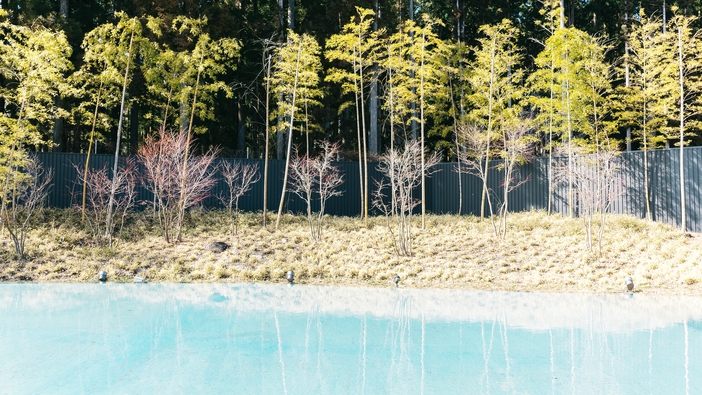 水盤テラスの風景。時間を忘れて水を眺め、日光の静寂な時の流れに身をまかせて。