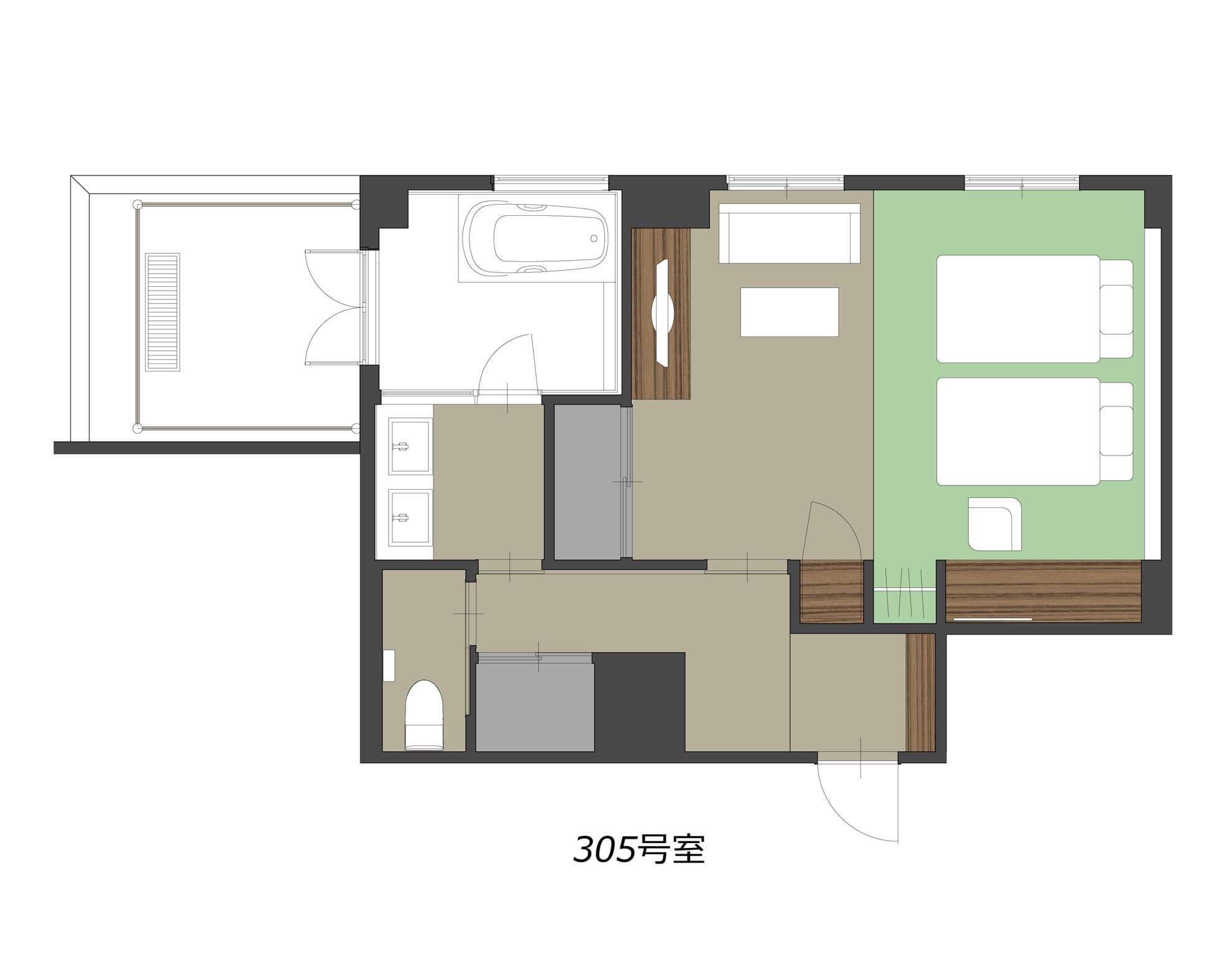305プチスイート61㎡＋8㎡パティオ付平面図