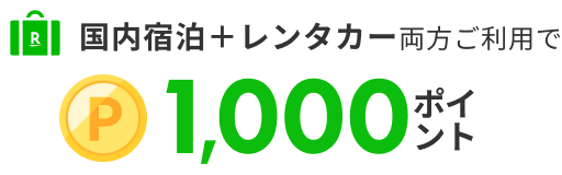 国内宿泊＋レンタカー両方ご利用で1,000ポイント