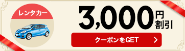 【レンタカー】12月～5月のご返却に使える3,000円クーポン（先着利用 3,500枚)