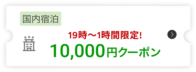 国内宿泊19時～1時間限定!10,000円クーポン