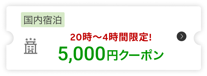 国内宿泊20時～4時間限定!5,000円クーポン