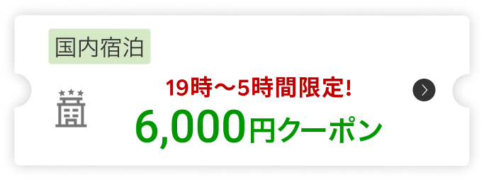 国内宿泊19時～5時間限定!6,000円クーポン