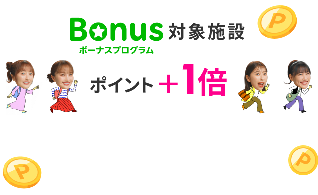 Bonusプログラム対象施設はポイント＋1倍