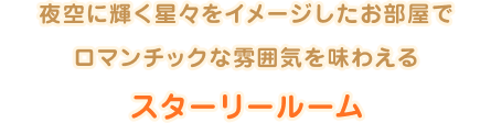 夜空に輝く星々をイメージしたお部屋でロマンチックな雰囲気を味わえるスターリールーム